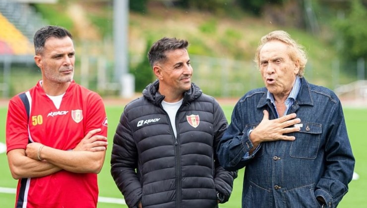 Recanatese, da sinistra l'allenatore Savini, il dt Cianni e il presidente Angelini
